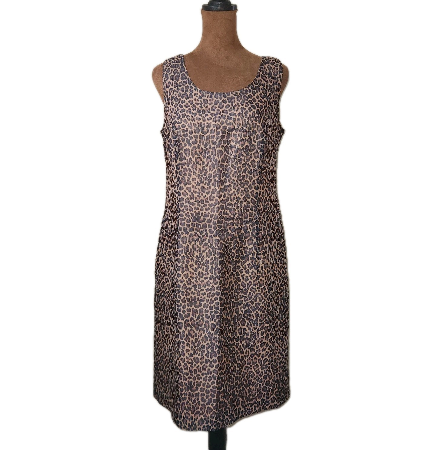 Virgo II Dress Vintage Leopard Print Sleeveless Size 8 Crinkle Lined 90s USA