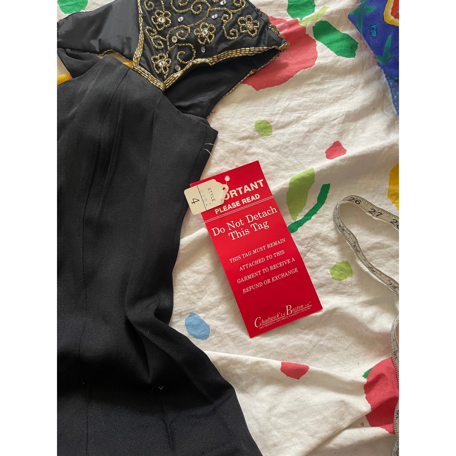 NWT Vintage 90s Black Beaded Gold Sequin Evening Gown Size 4