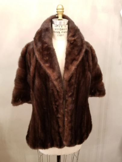 Vintage Luxurious Brown Mink Stole Fur Wedding Bridal Mink Caplet Cape