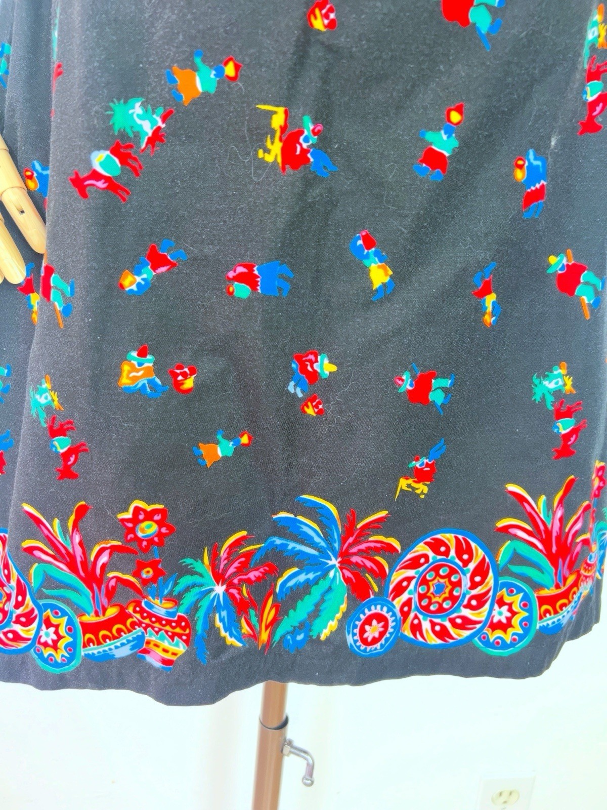 MEXICAN NOVELTY Print 60s 1960’s Vintage Black Cotton Shift Sundress Dress M 36b