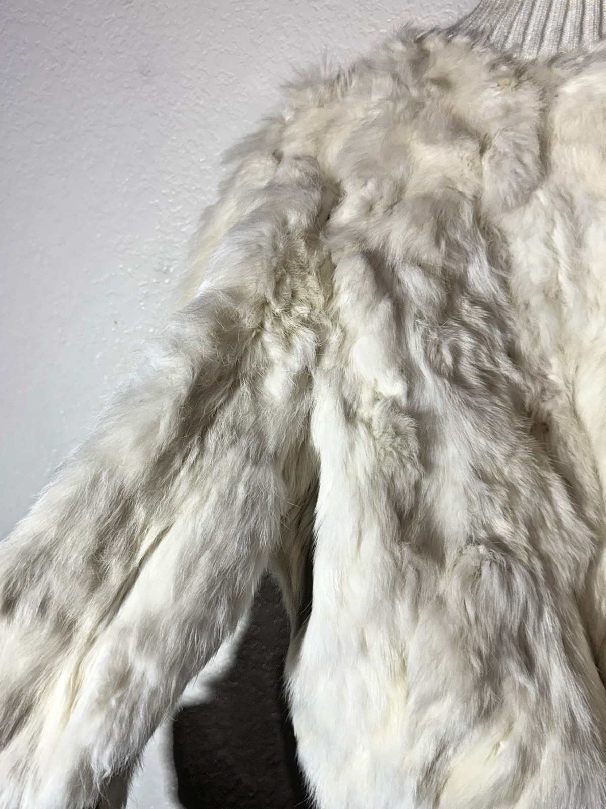 BRODY Real Rabbit Fur Jacket Womens L White Cream Y2K Cropped Bomber Vintage