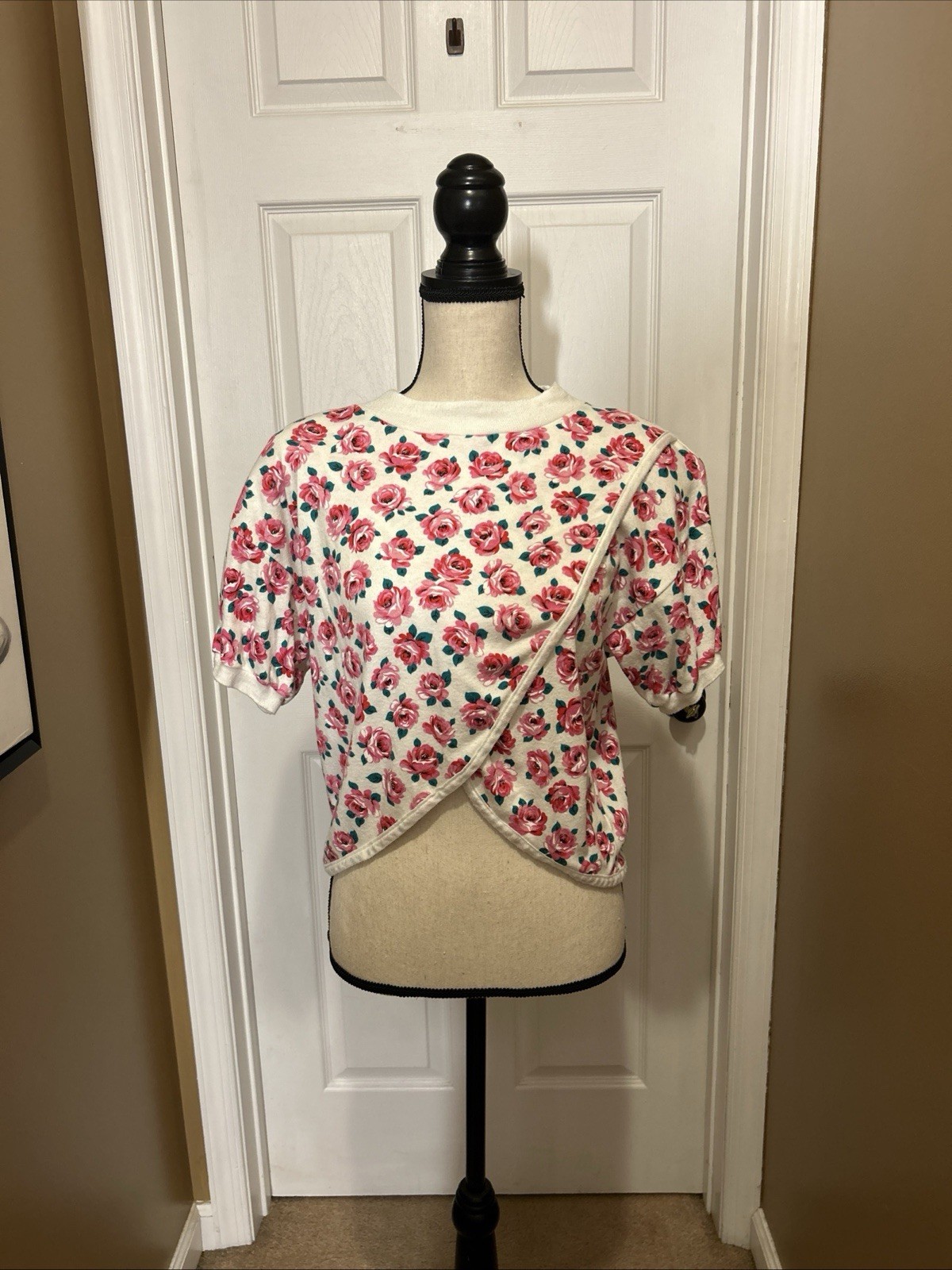 Womens Vintage Top Another Name Floral Prnt Cropped Grandma/Beach S/M Shldr Pads