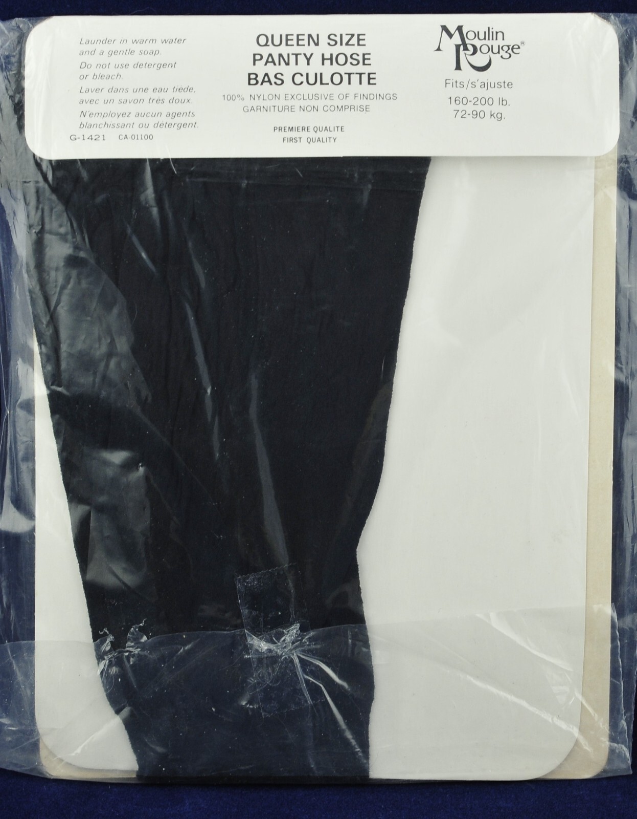 🌟Vintage Pantyhose w/MODEL Queen Size~Black Color~Moulin Rouge Canada
