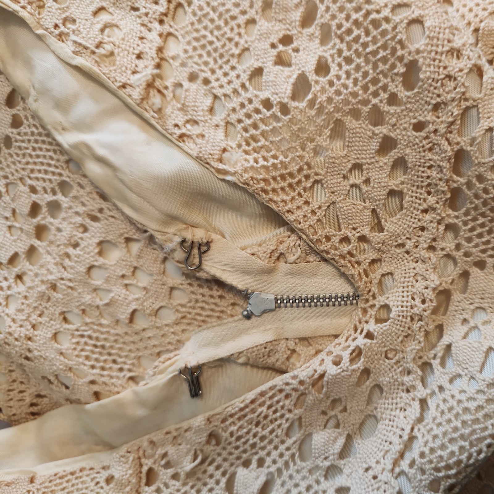 Woman’s Vintage Handmade Crochet Dress Size Small, Naturally Even Almond Patina