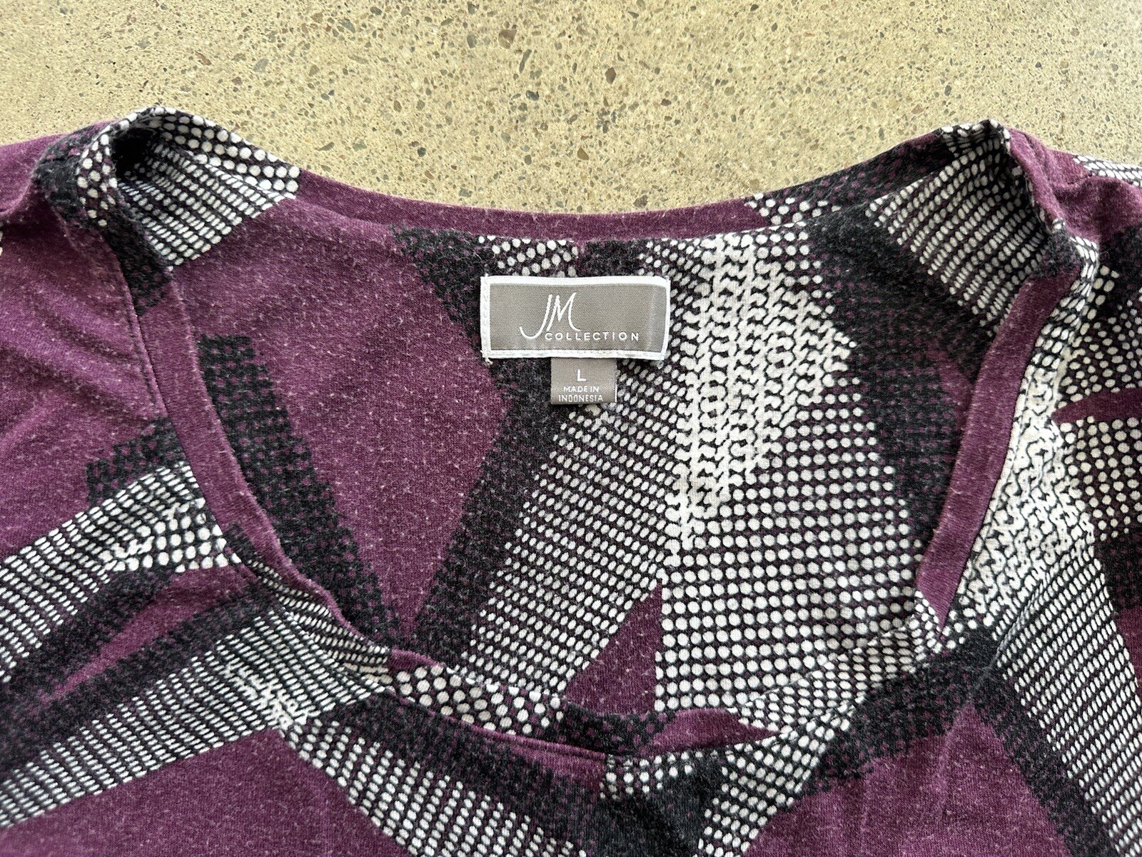 Vintage JM Collection White Purple Rayon Blend Geometric Triangle Shirt Size L