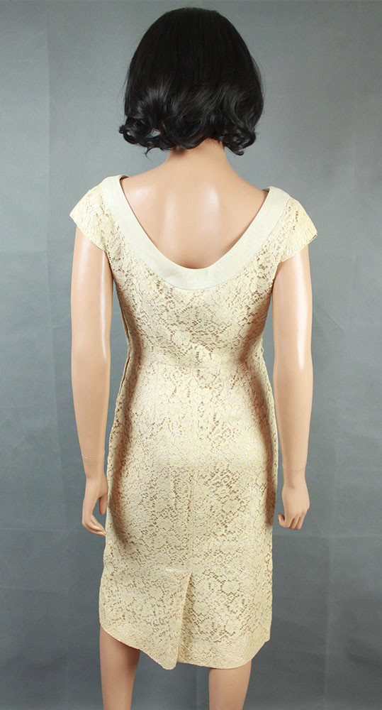 Vintage 50s Dress Jacket Set Sz S Ivory White Beige Champagne Wedding Gown