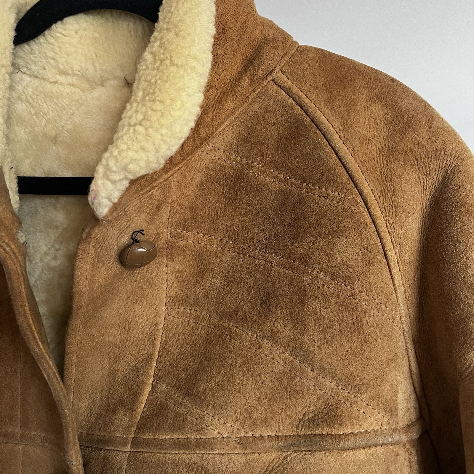 Vintage Designer French Sheepskin Shearling Coat Women’s Large Cognac / Cream