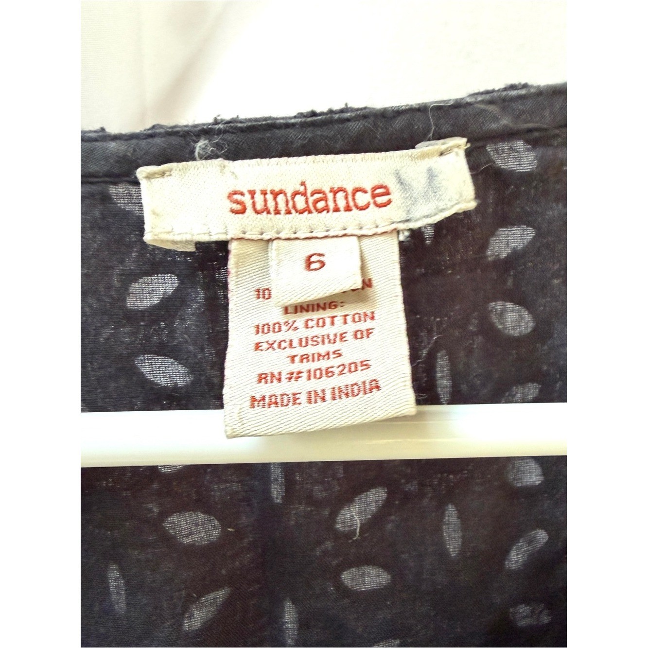 Sundance Vintage Black Eyelet Lace Short-Sleeve Shift Dress, Size S