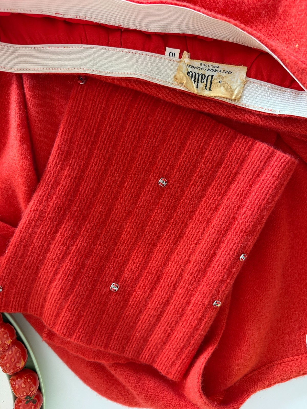 ❤️ Vtg Dalton Cashmere 3pc Skirt Set Cardigan Shell Luxe Minimalist Dress Red S