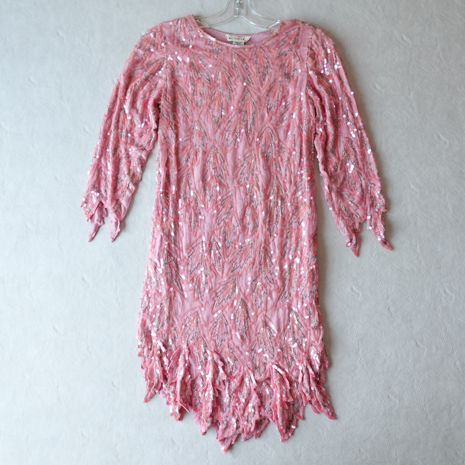 Vintage India Silk Beaded Sequin Dress Pink Party Cocktail Evening Retro