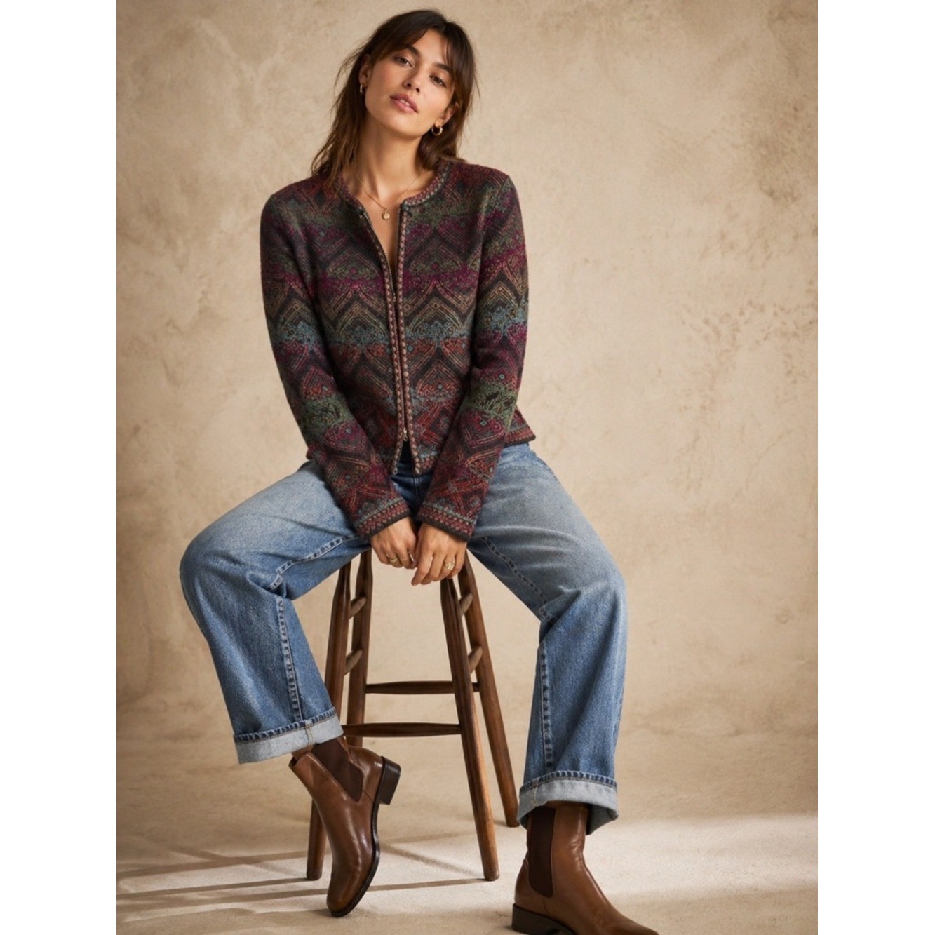 VINTAGE IVKO Jacquard Zip Cardigan Women’s Small Sz 38 Multicolor Knit Sweater