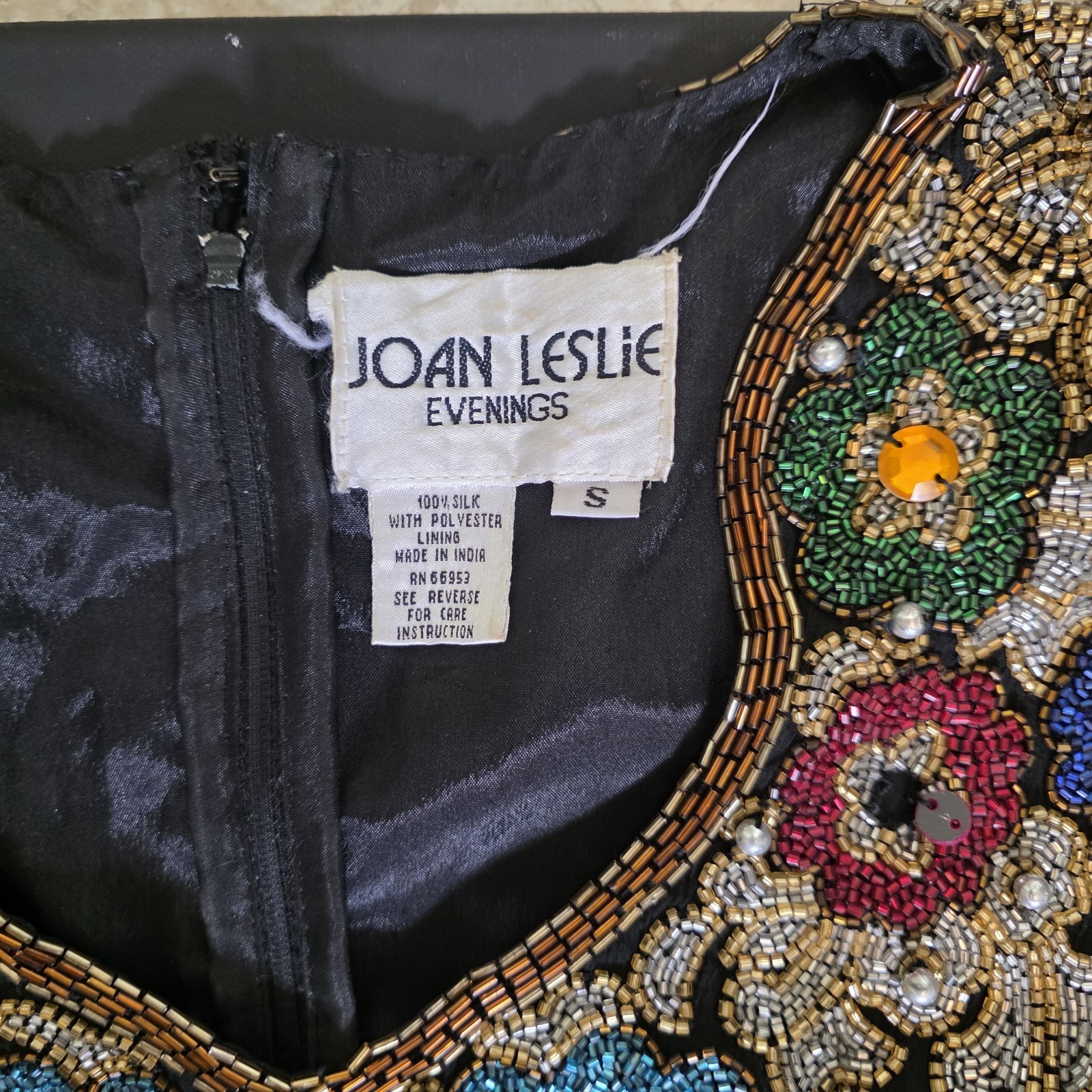 Joan Leslie Evenings Vintage 100% Silk Sequin Beaded Formal Blouse Top Size S