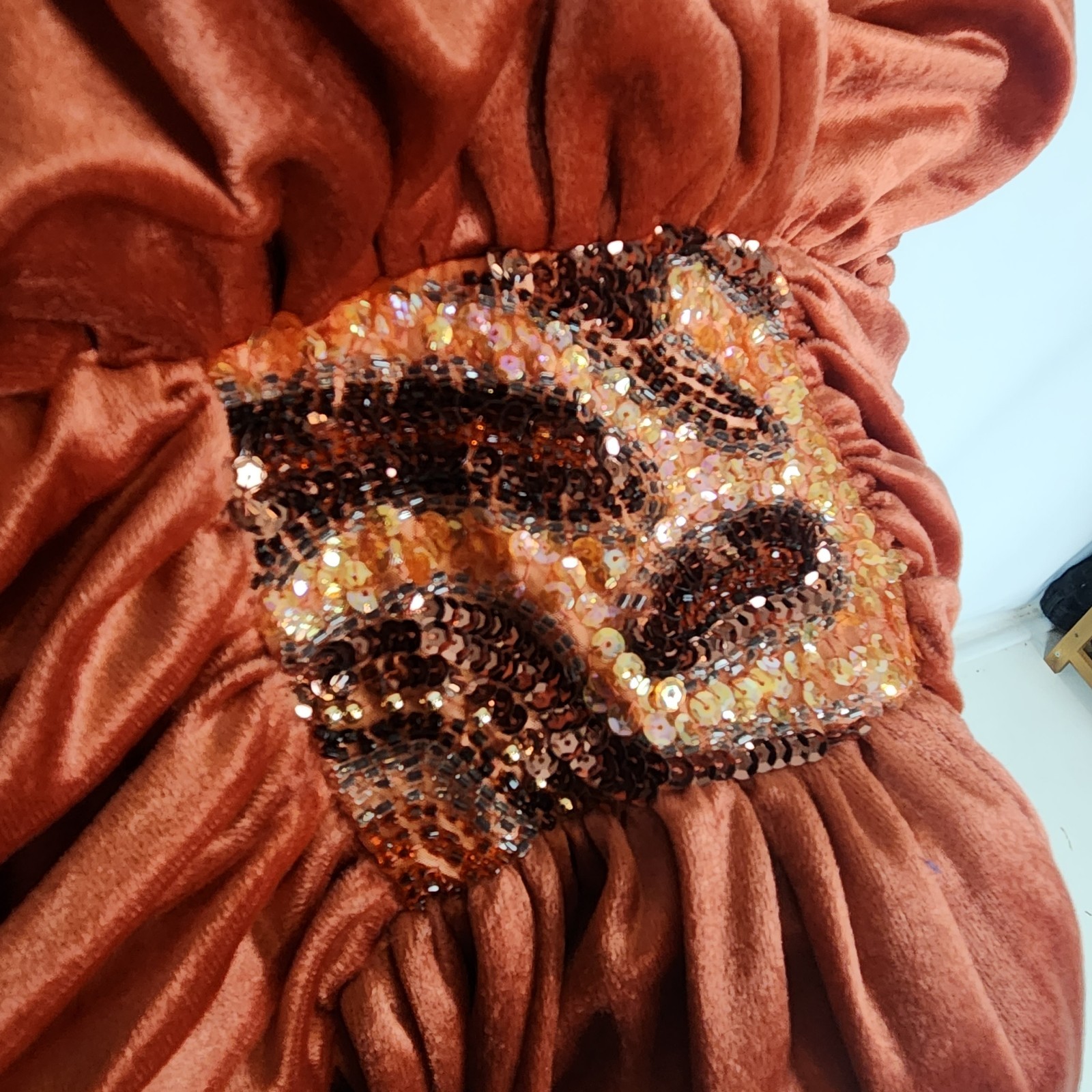 Vintage 80s Rust Velvet Dress 10 Beaded Disco Studio 54 Draped Rare John Charles