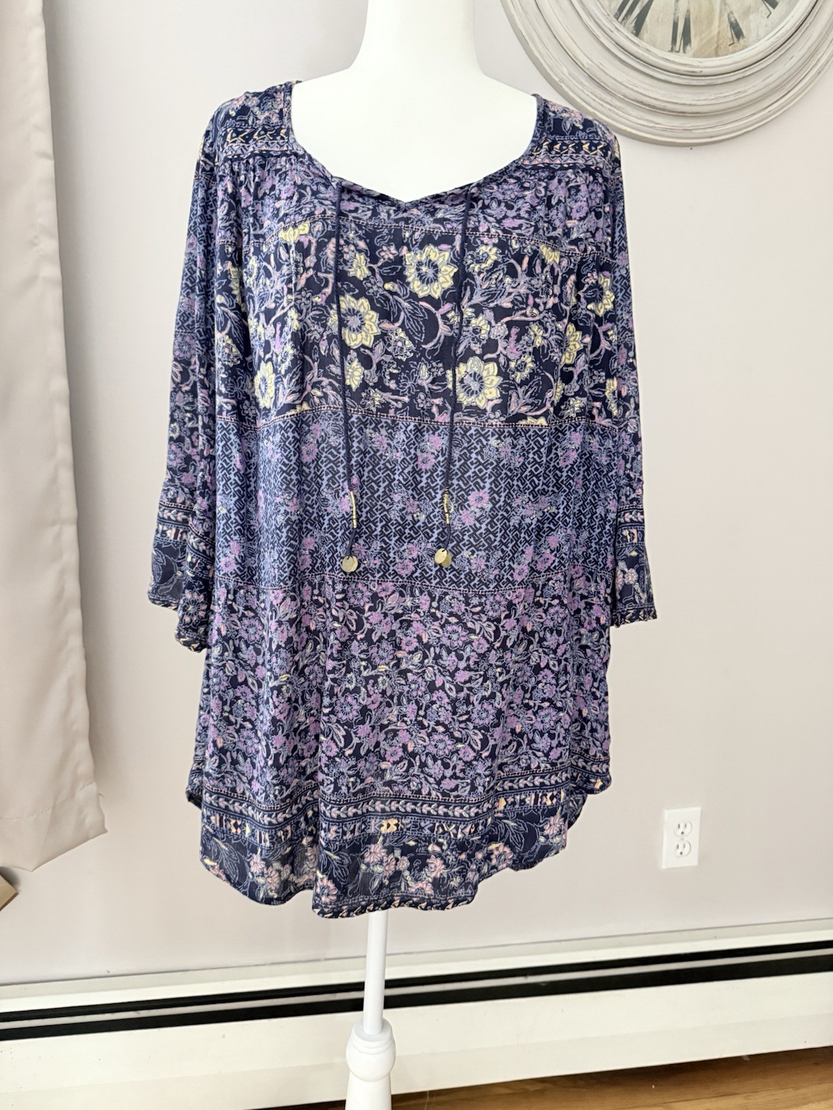 Billabong Women’s Vintage Y2K Boho Floral Whimsical Gypsy Tunic Surfer Dress M