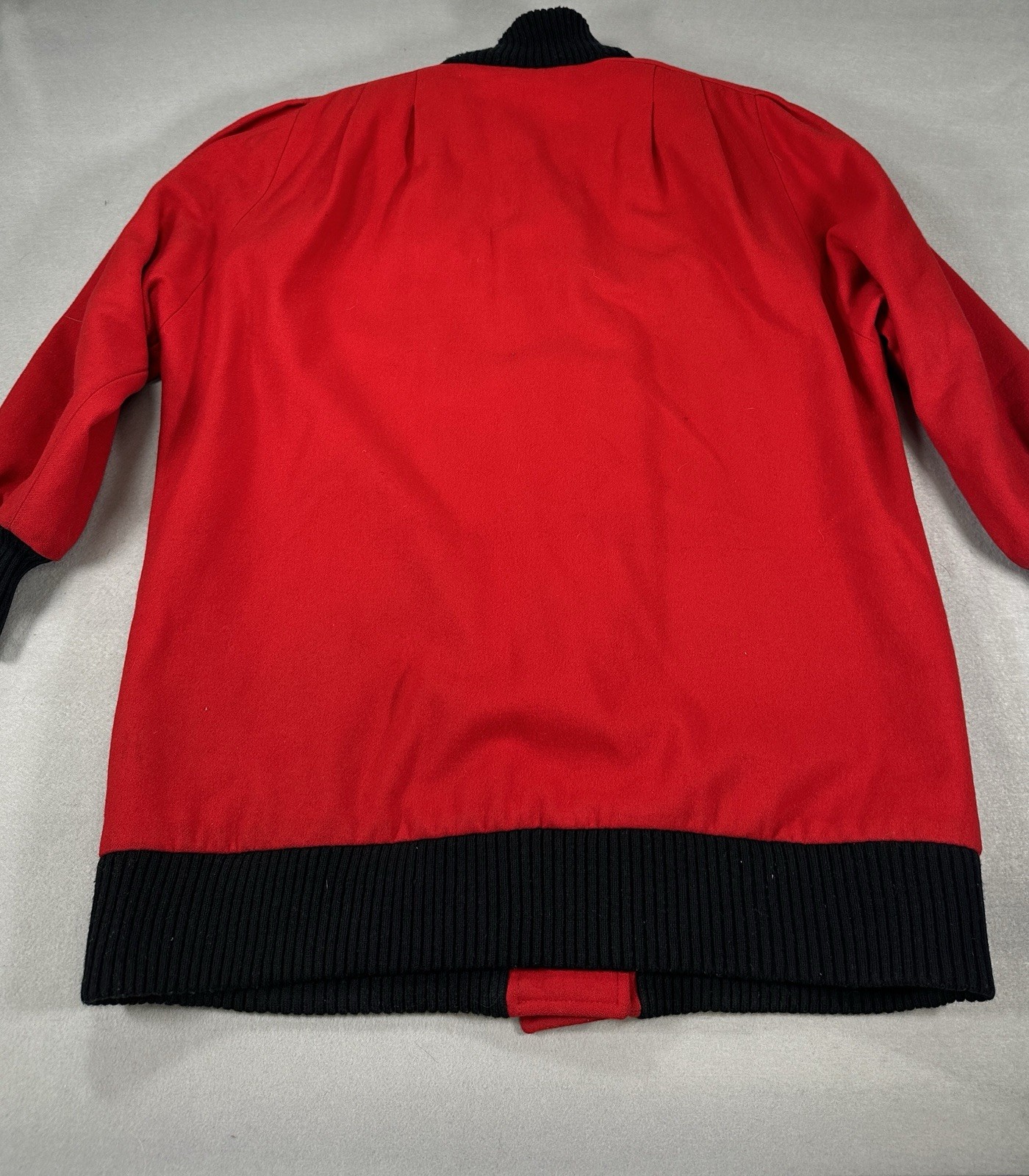 Herman Kay Vintage Winter Coat sz 6 Long Red Black Gold Buttons Wool Pleated