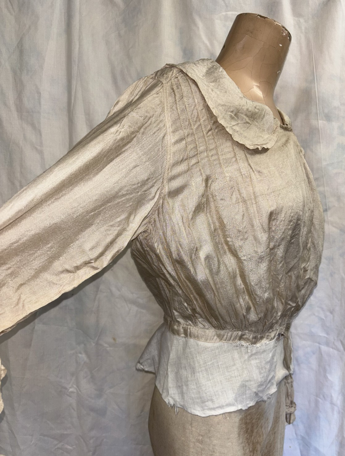 Antique Edwardian Victorian Women’s Taupe Silk Blouse Shirt Top As Found