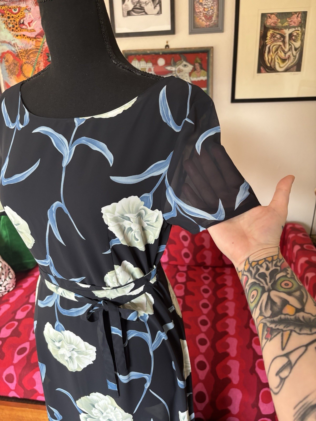 Vintage 80s 90s Norma Kamali Flower Dress S / M Grunge