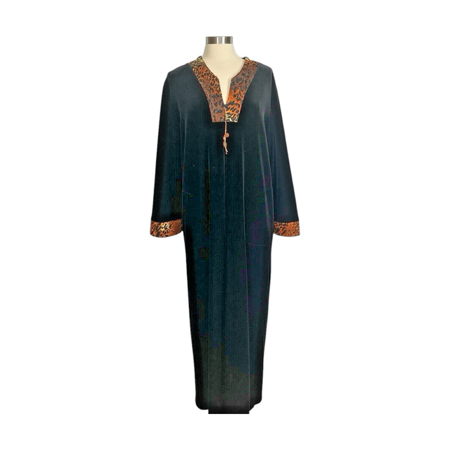 Diamond Tea Kaftan Robe Womens Large Black Velvet Long Whimsygoth Boho Vintage