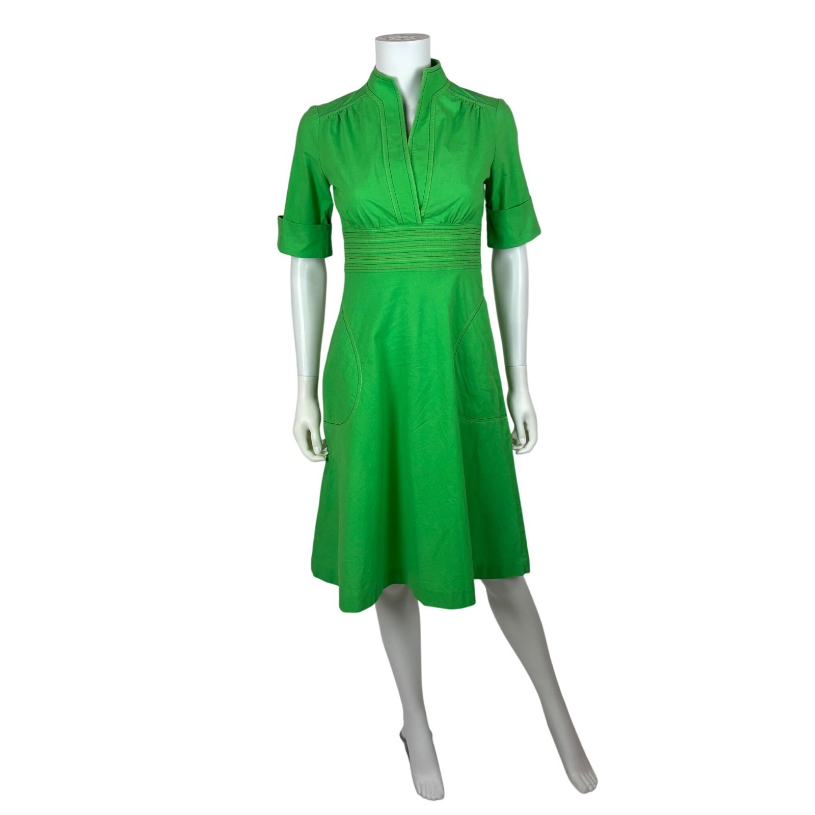 Vintage 70s Green Dress Womens Extra Small Rainbow 1950s Style Fit & Flare