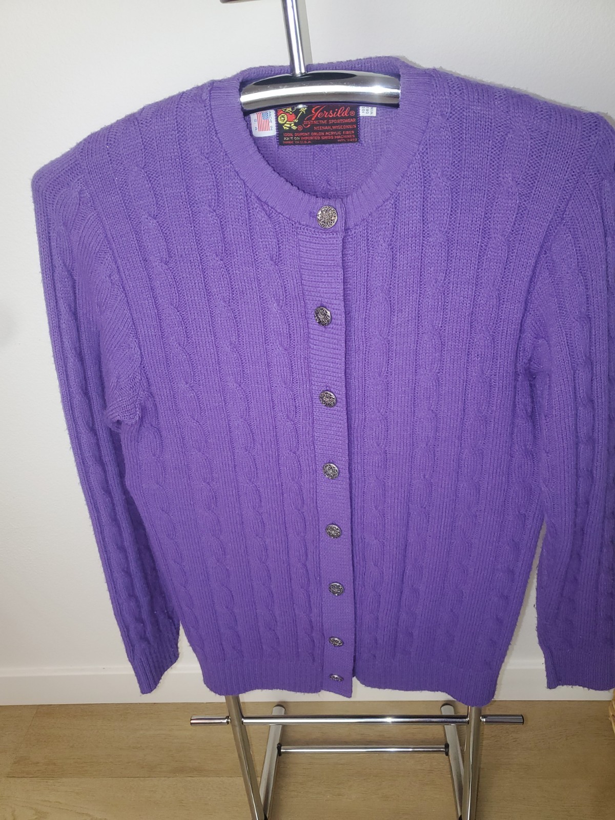 VTG 60’s JERSILD Purple Button Down ski CARDIGAN Sweater 100% ORLON WINTUK SZ 40
