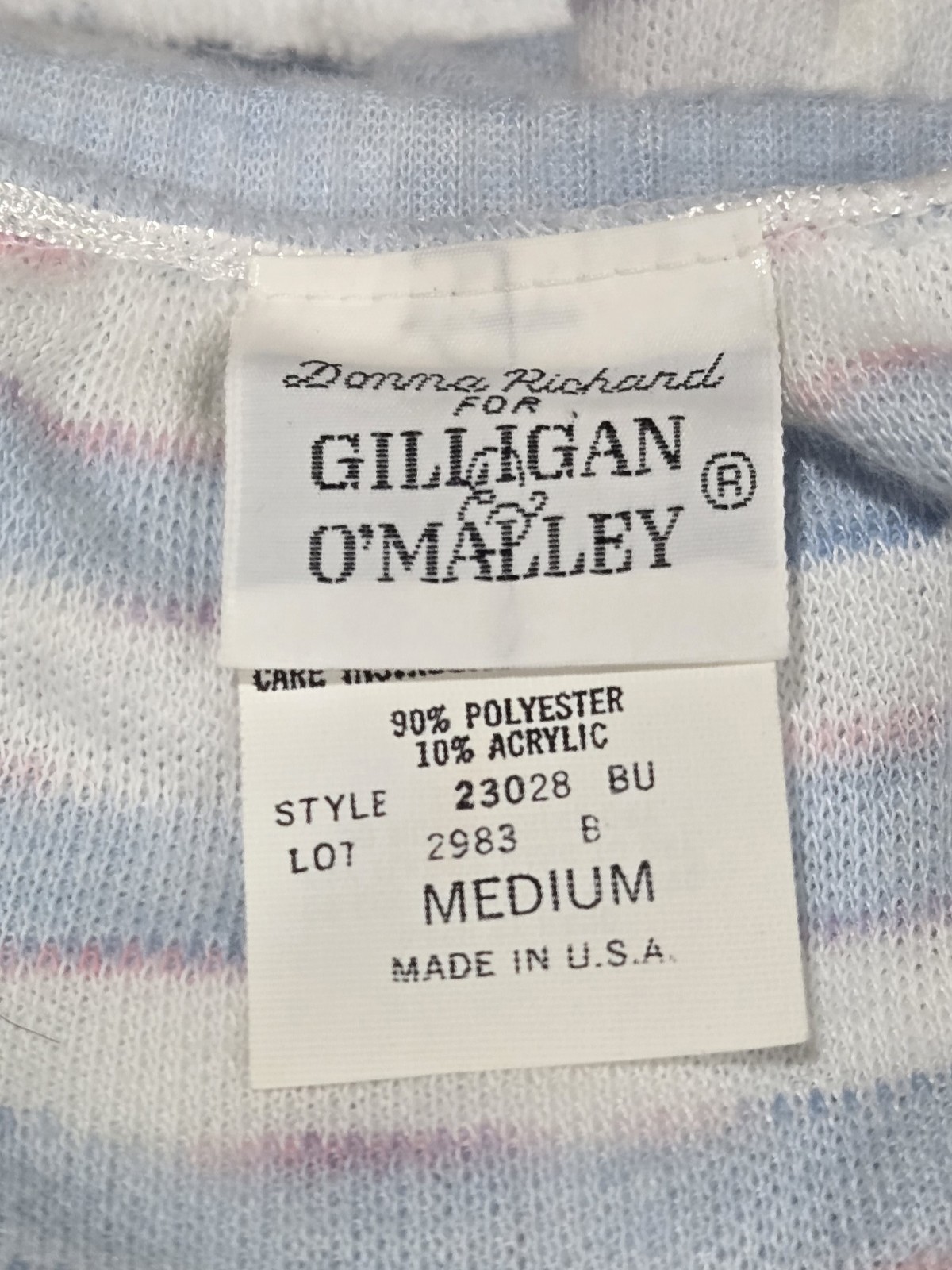 1980s DONNA RICHARD GILLIGAN & O’MALLEY Striped Polyester Acrylic Nightgown Sz M