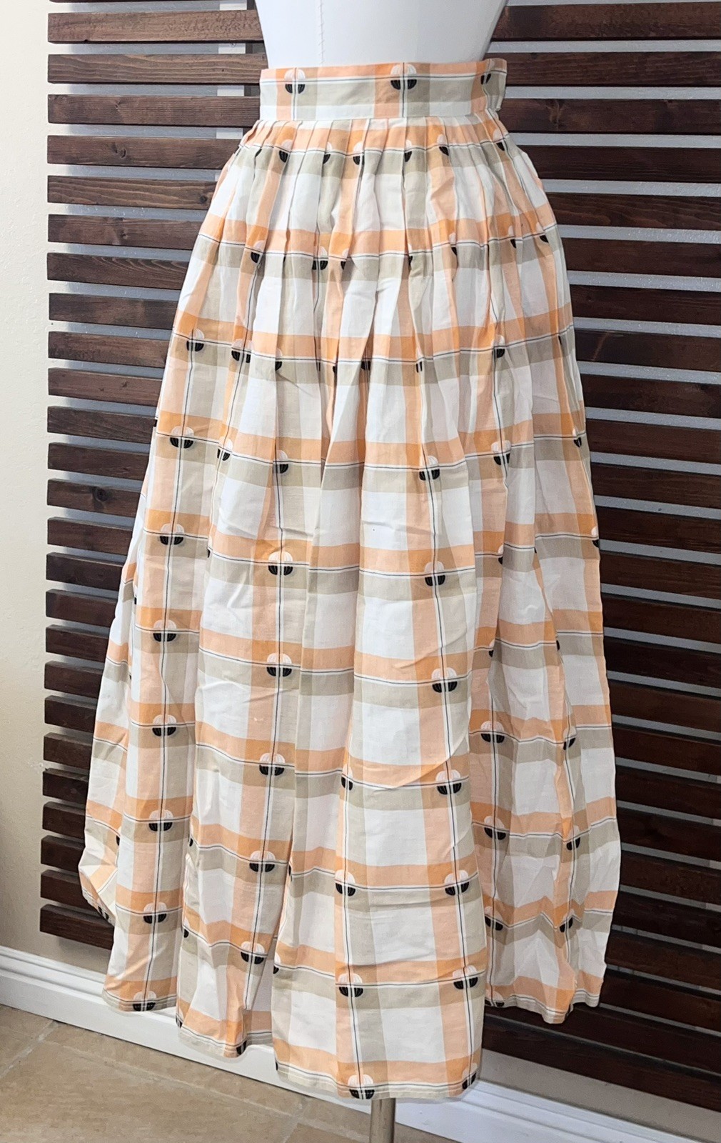 1950s Vintage White Orange Black Plaid High Waist Rockabilly VLV Circle Skirt