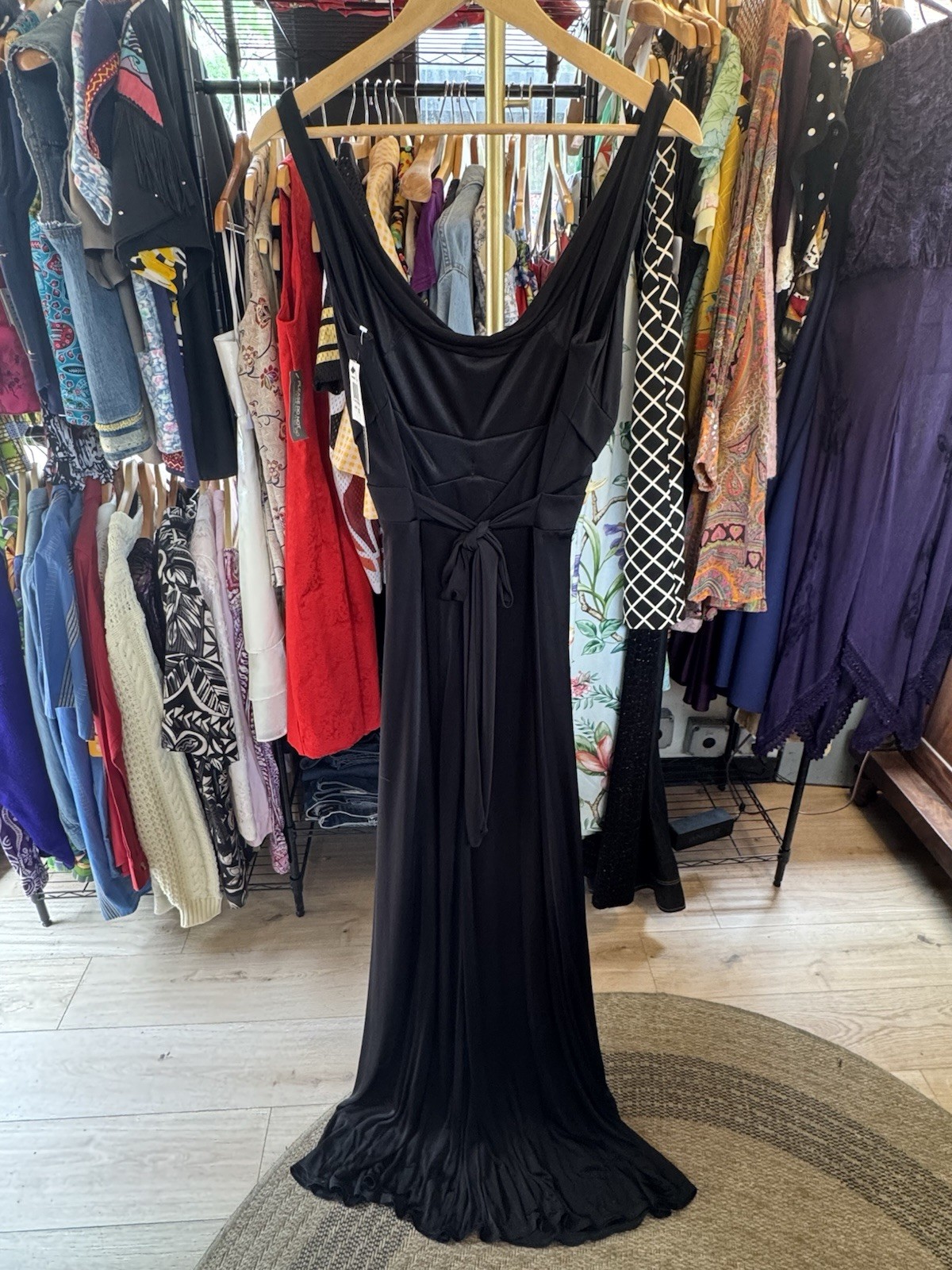 Vintage NWT David Meister Black Cowl Neck Maxi Dress Evening Gown Sleeveless