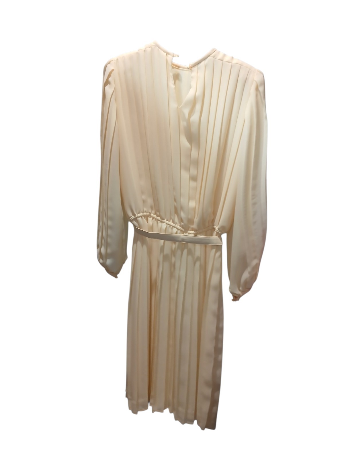 Vintage Anthony Sicari Pleated Dress Cream Midi Long Sleeve Made in USA Women