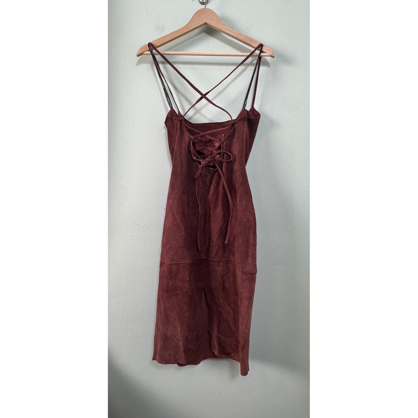 Vintage Deadstock Bisou Bisou 100% Suede Lace-Up Back Midi Dress Size L Western