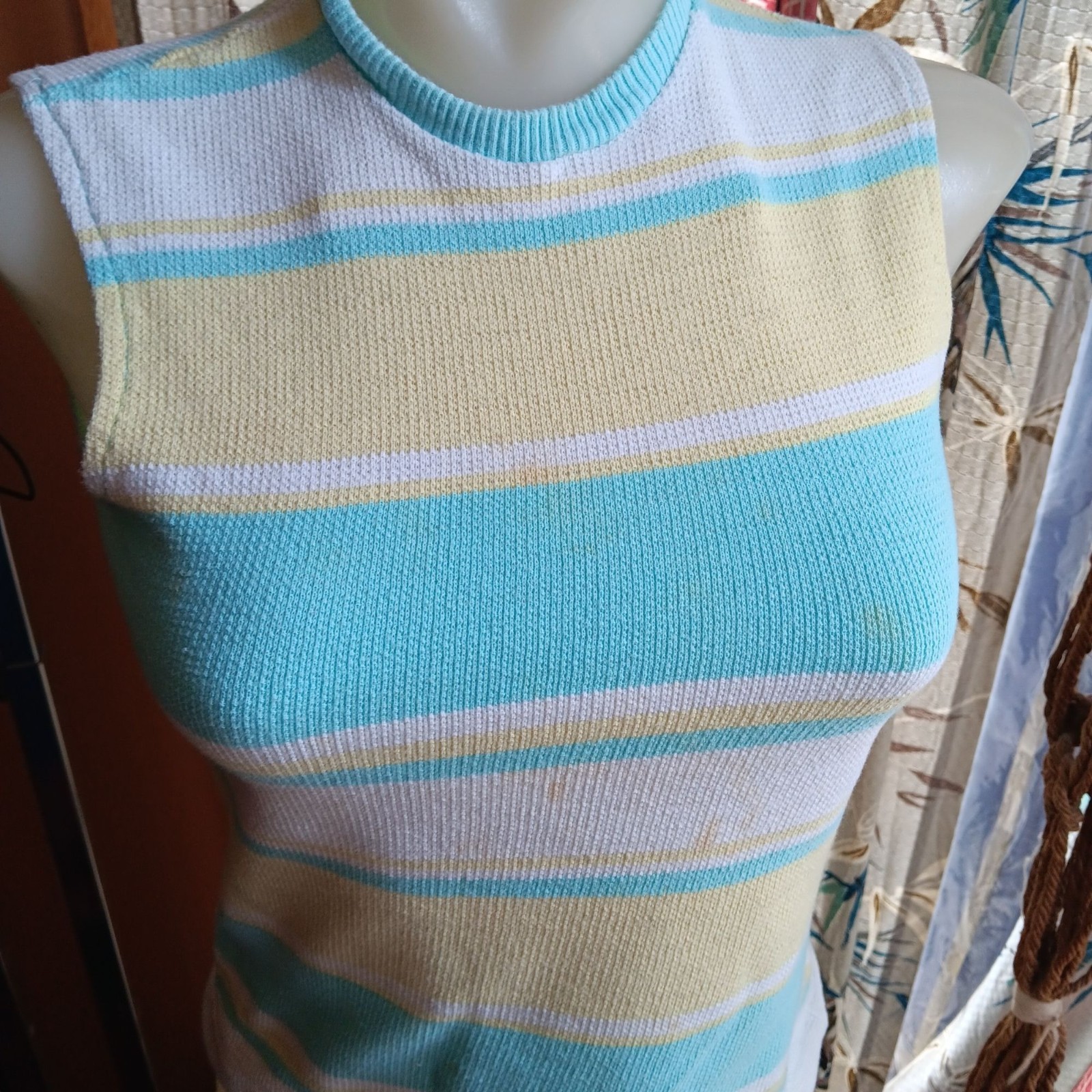 True Vintage 1960’s Small Striped Sleeveless Knit Top Back Zipper Bobbie Brooks