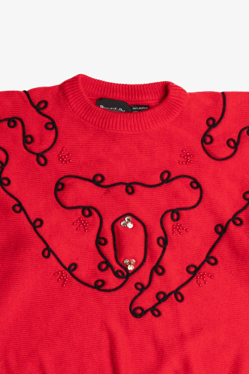 Beautifully Mine 80s Red Sweater Large Vintage Beaded Embellished