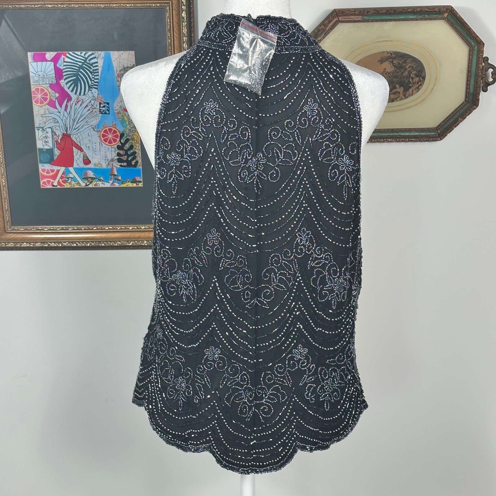 Vintage Papell Boutique Evening Beaded Halter Neck Top – SIZE XL Glam Party