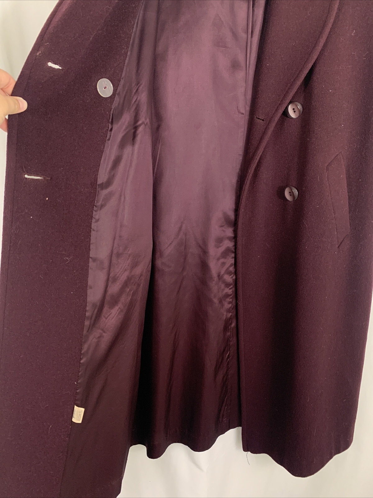 Vintage 80s Alorna Long Plum Wool Coat 12 Petite Evening Duster Velvet Trim