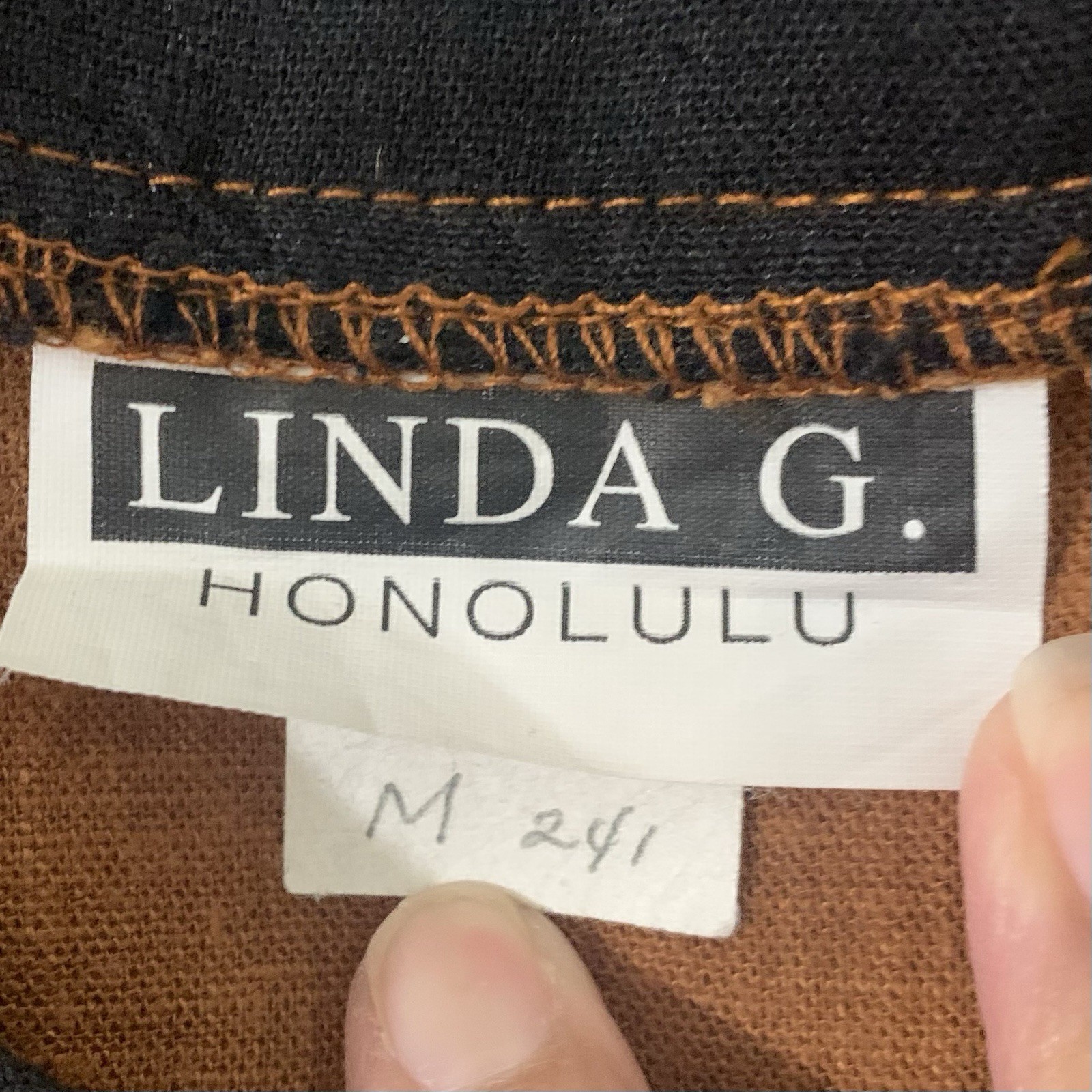 Vintage 90s Linda G Honolulu HI Women’s Muumuu Dress M Brown Floral Embroidered