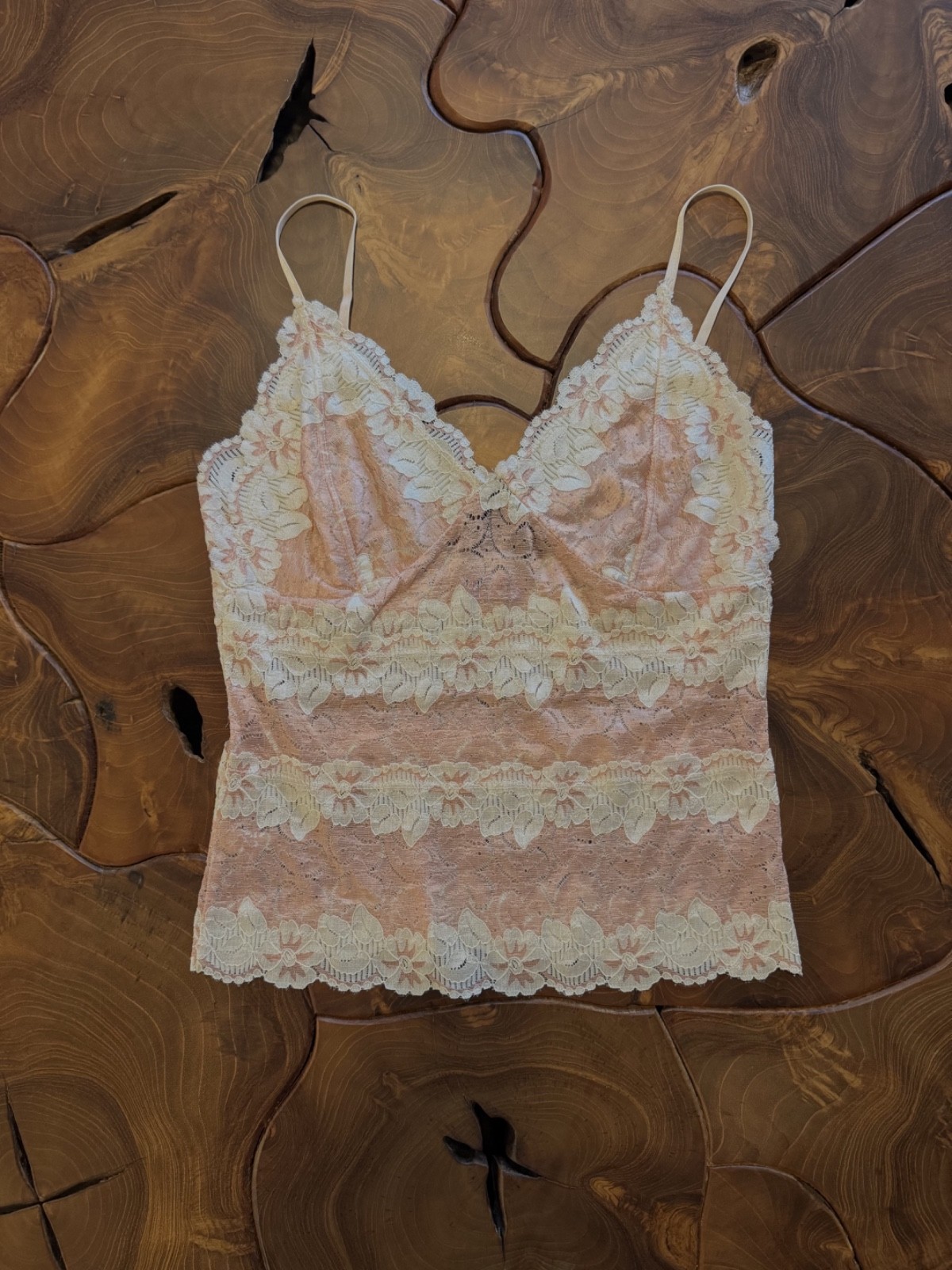 Vintage Lipstick Pink & Cream Flower Lace Camisole READ