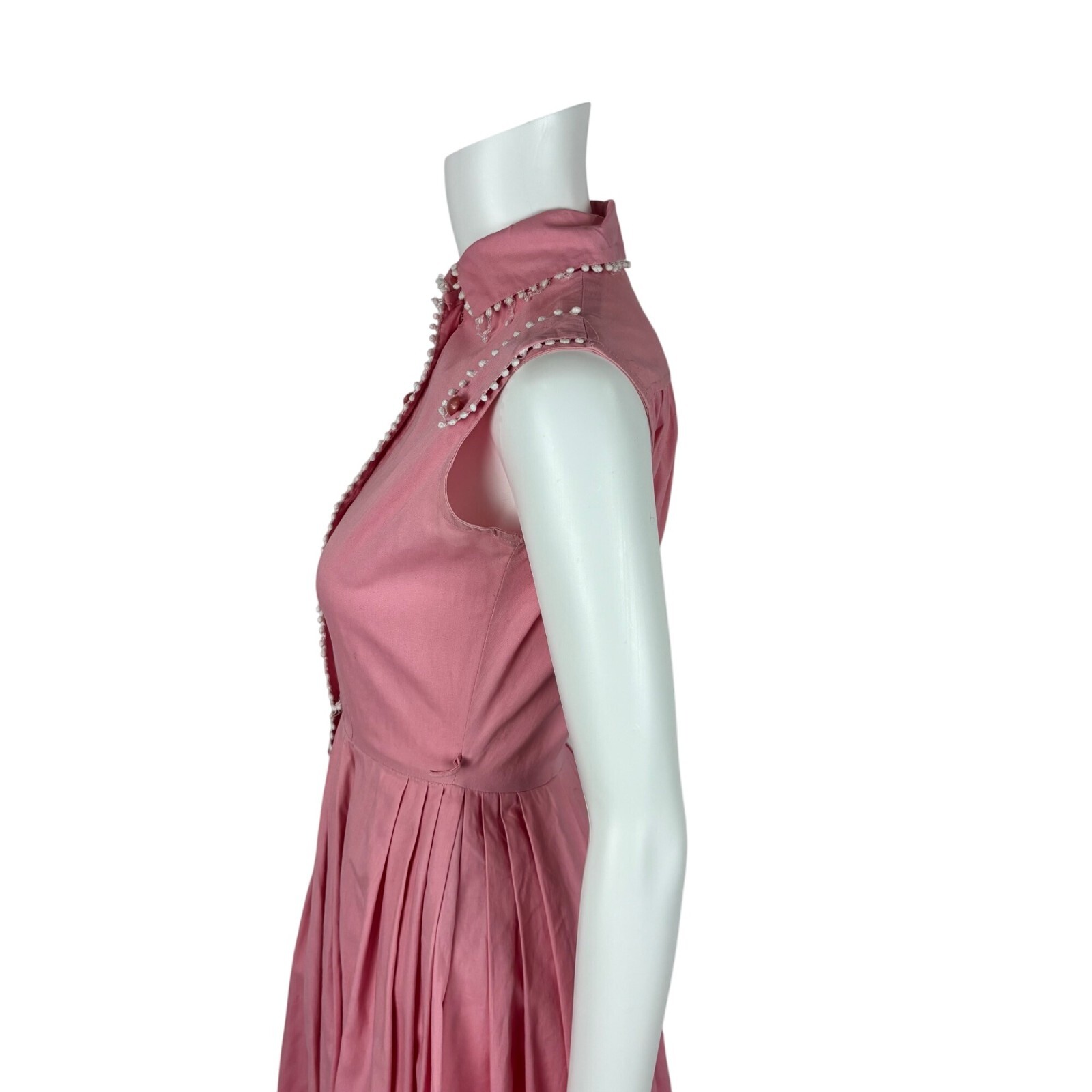 Vintage 50s Pink Shirtdress Women’s Size XXS Cotton Scallop Trim Fit & Flare