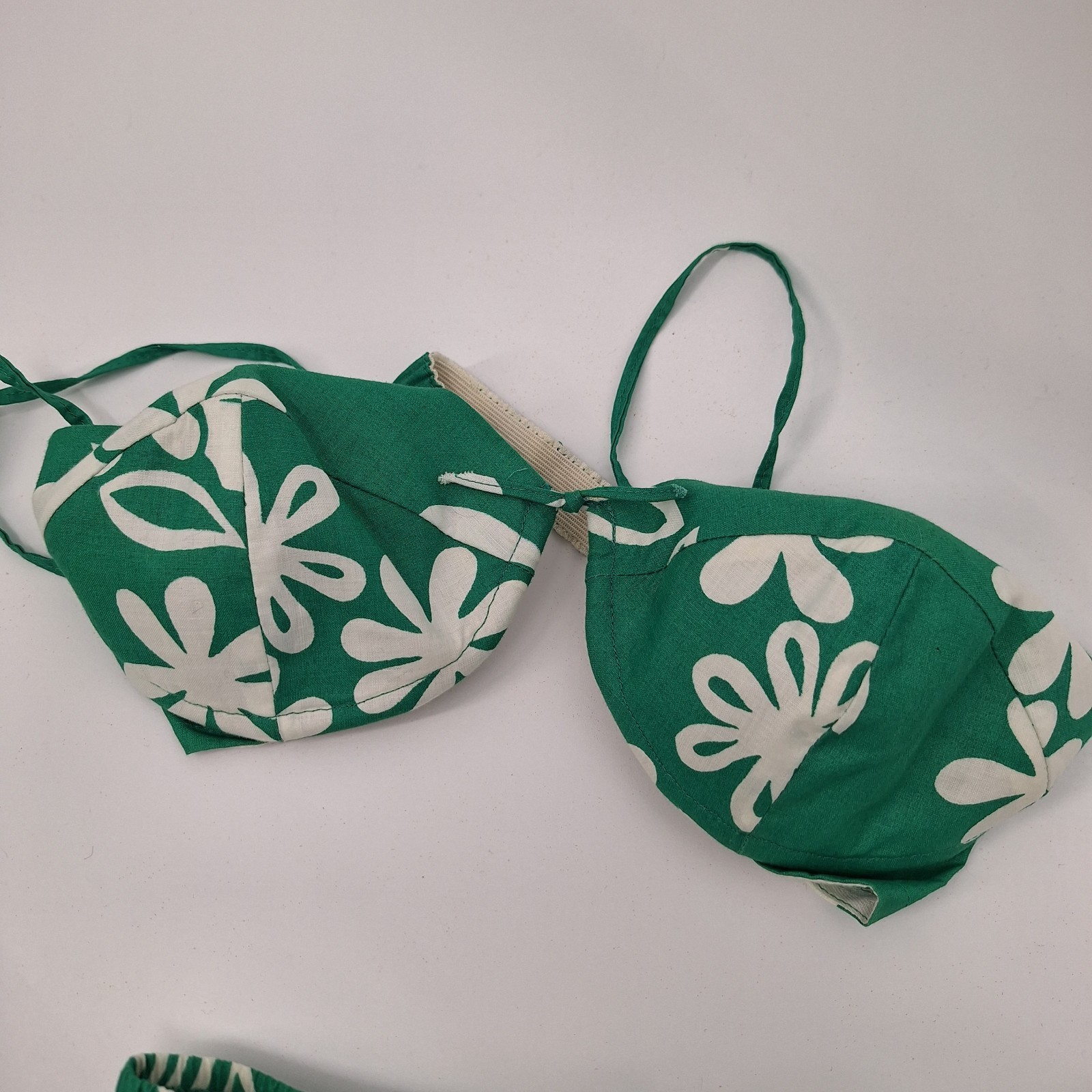 Vtg Green Bikini Retro 3 Pc Set Bathing Suit Mid Century Swimsuit Tropical
