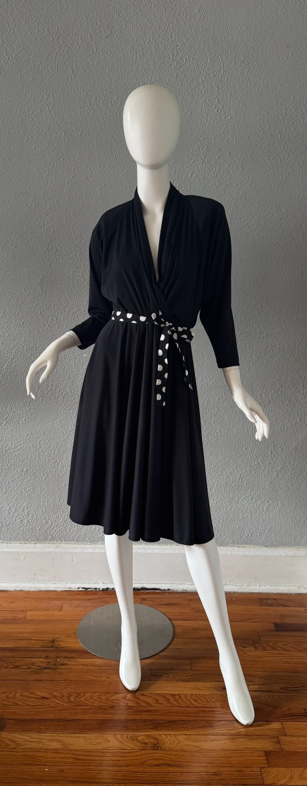 Vintage 80s Black Faux Wrap WILLI Full Skirt Shirt Dress M/L