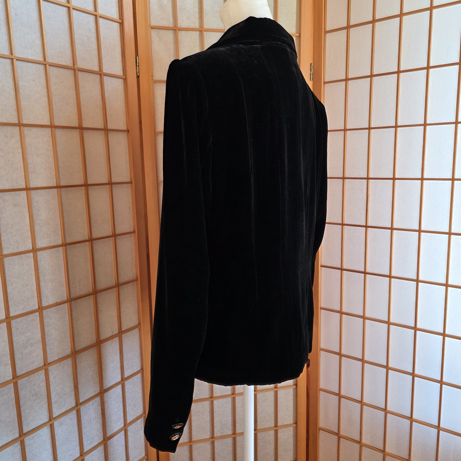 Parisian Vtg 90s Blazer Jacket W’s Sz 10 Silk Blend Black Velvet 3 Button Lined