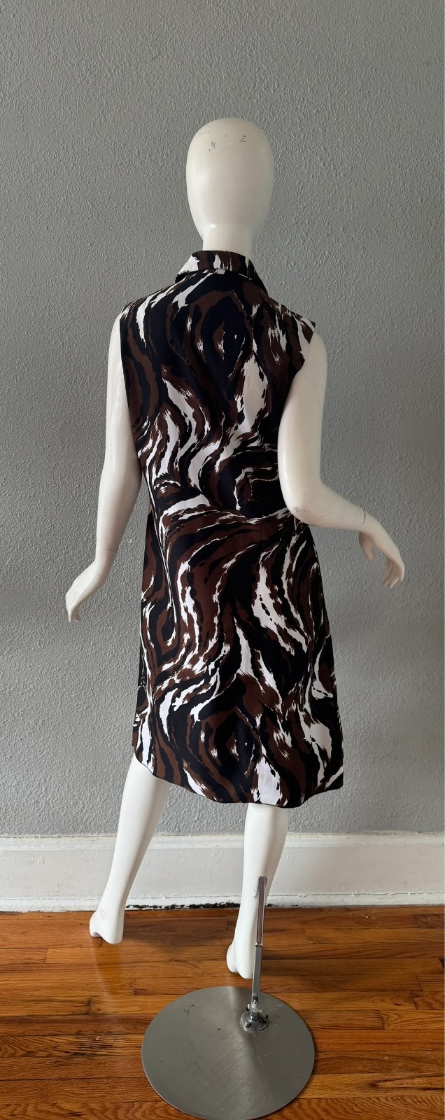 Vintage 60s Sleeveless Abstract Neck Tie MOD Button Shift Dress L