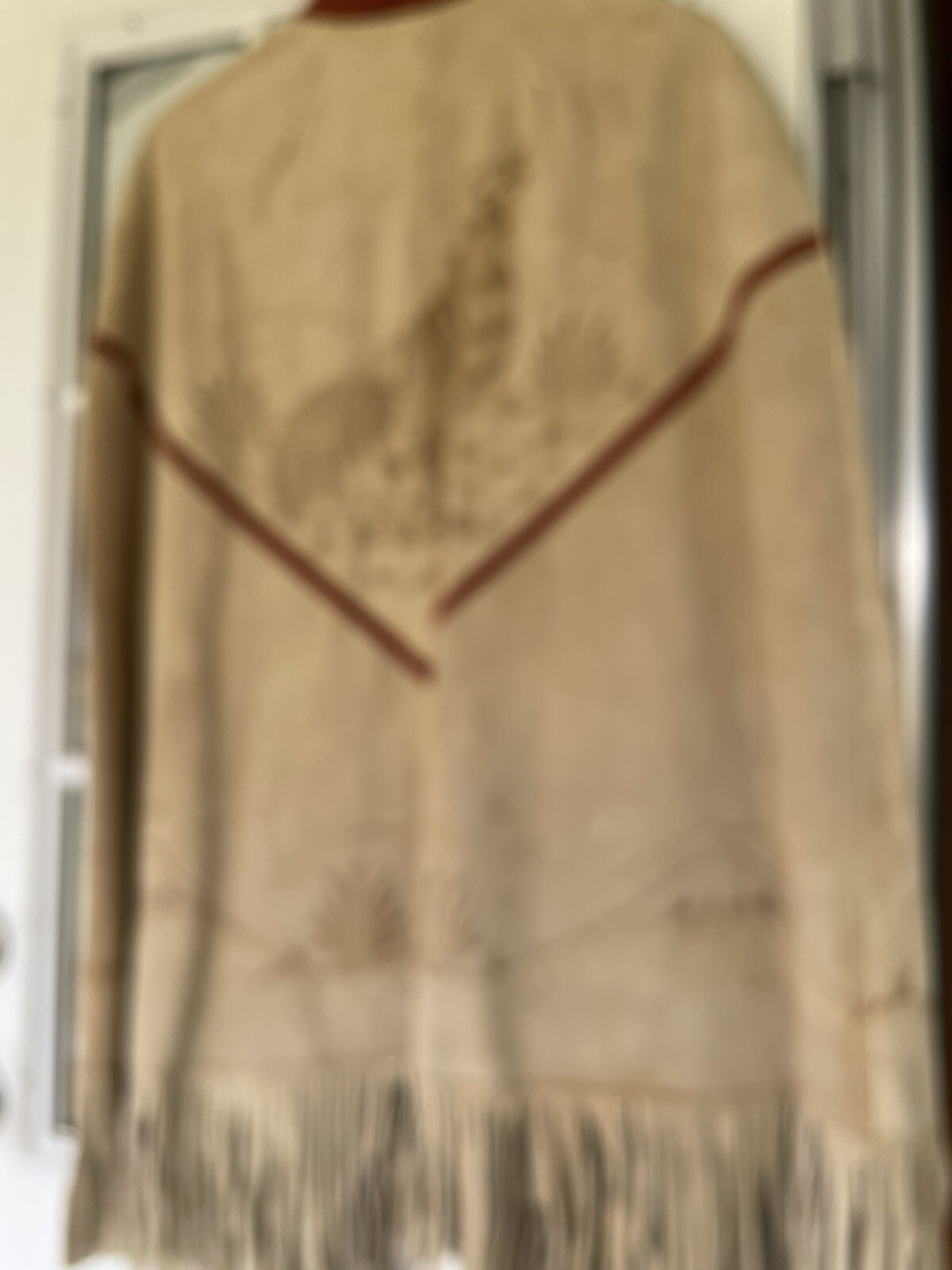 Mexican Suede Poncho 1970’s. Great Art Work. Never Worn Or Very Little Brown