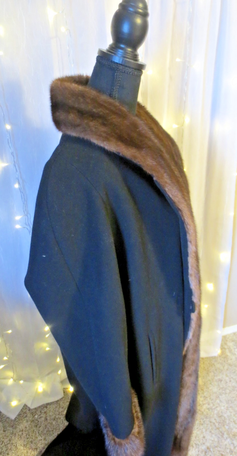 Vintage Gorgeous Marvin Richards Full Length Wool & Mink Fur Coat L-XL 53 „LONG