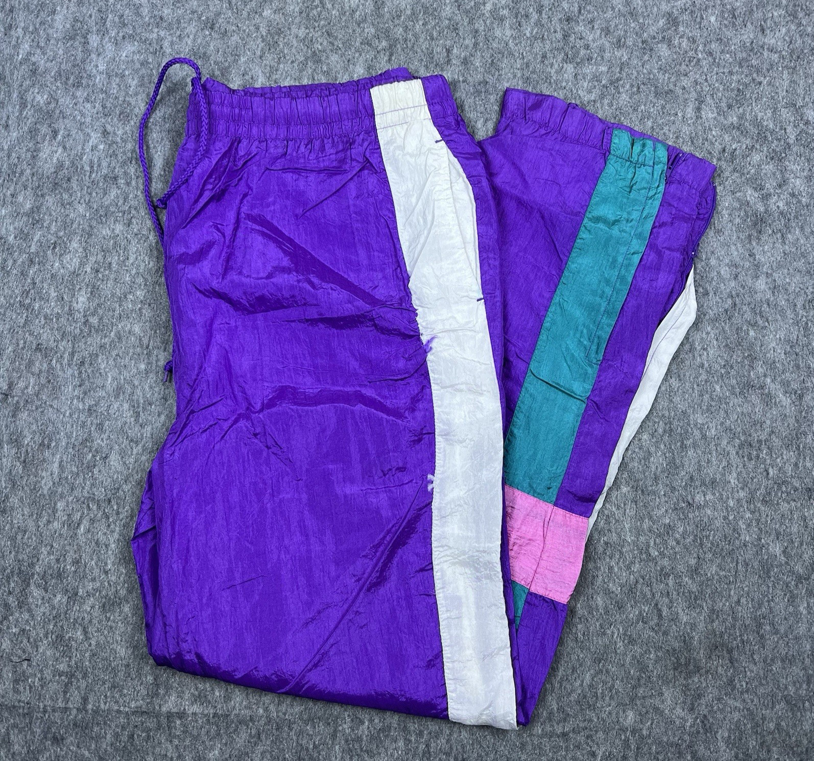 Vtg Metro Wear Women’s Windbreaker Track Pants Purple Teal Pink Lined 80s Size M