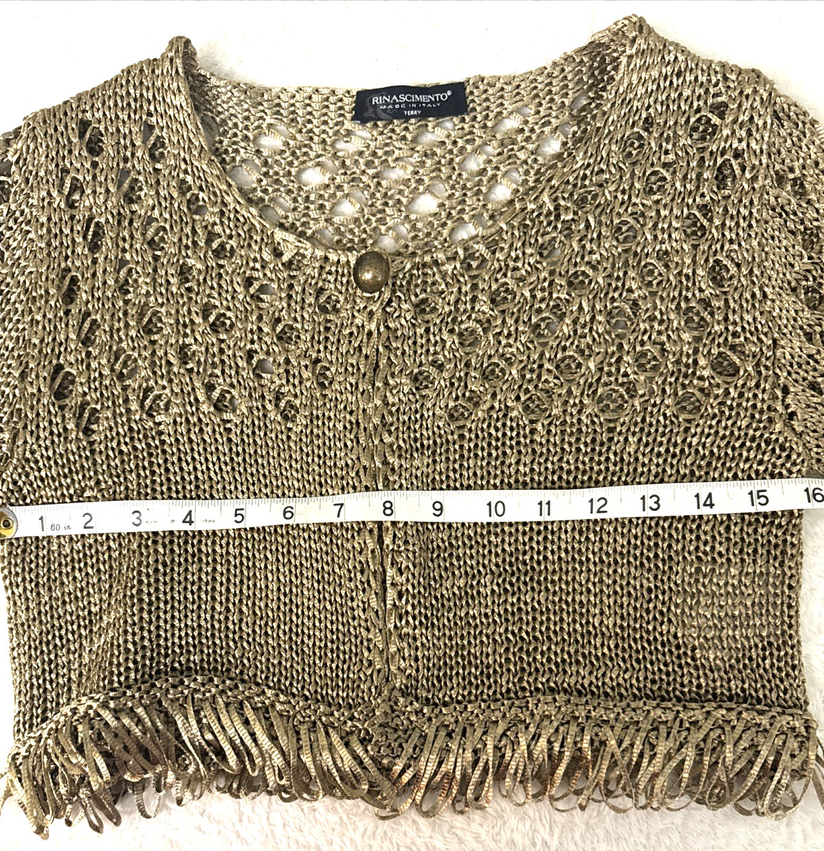 Rinascimento Crocheted Knit Cardigan Jacket Cropped Italian Gold Giacca Size M