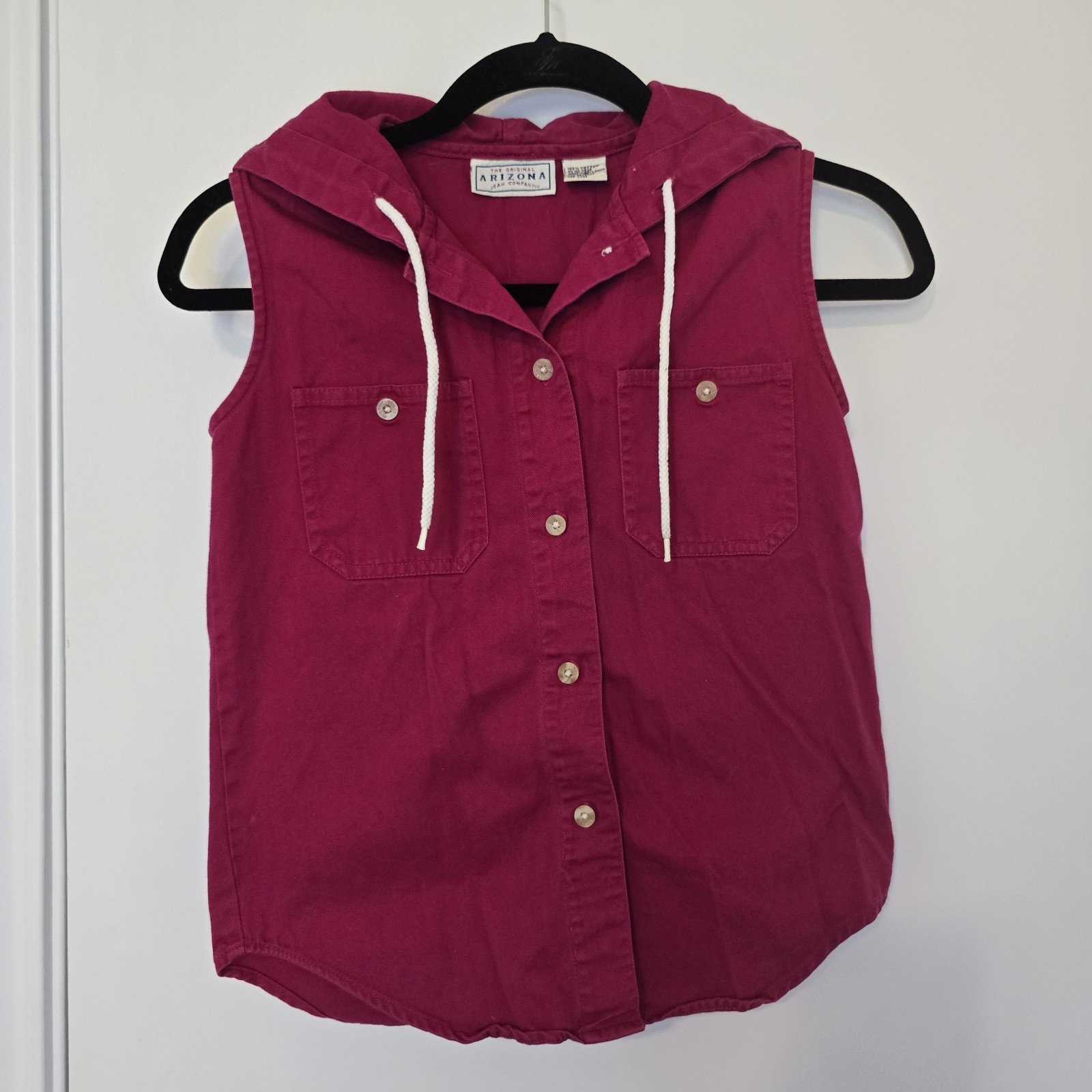 VTG Arizona Jean Co Red Vest Sleeveless Hoodie Y2K 90s 00s Sz S