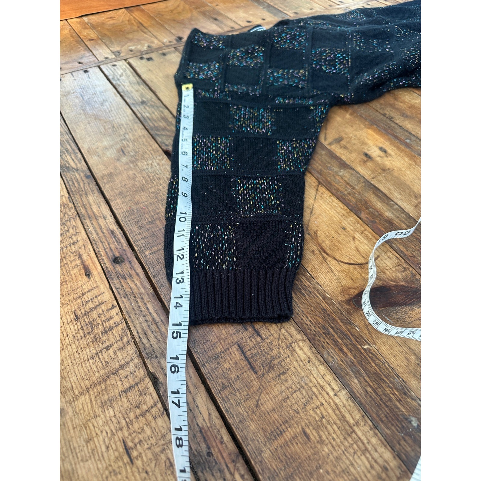 Vintage Kenneth Too Plus Black Knit V-Neck Sweater Sparkle Plaid