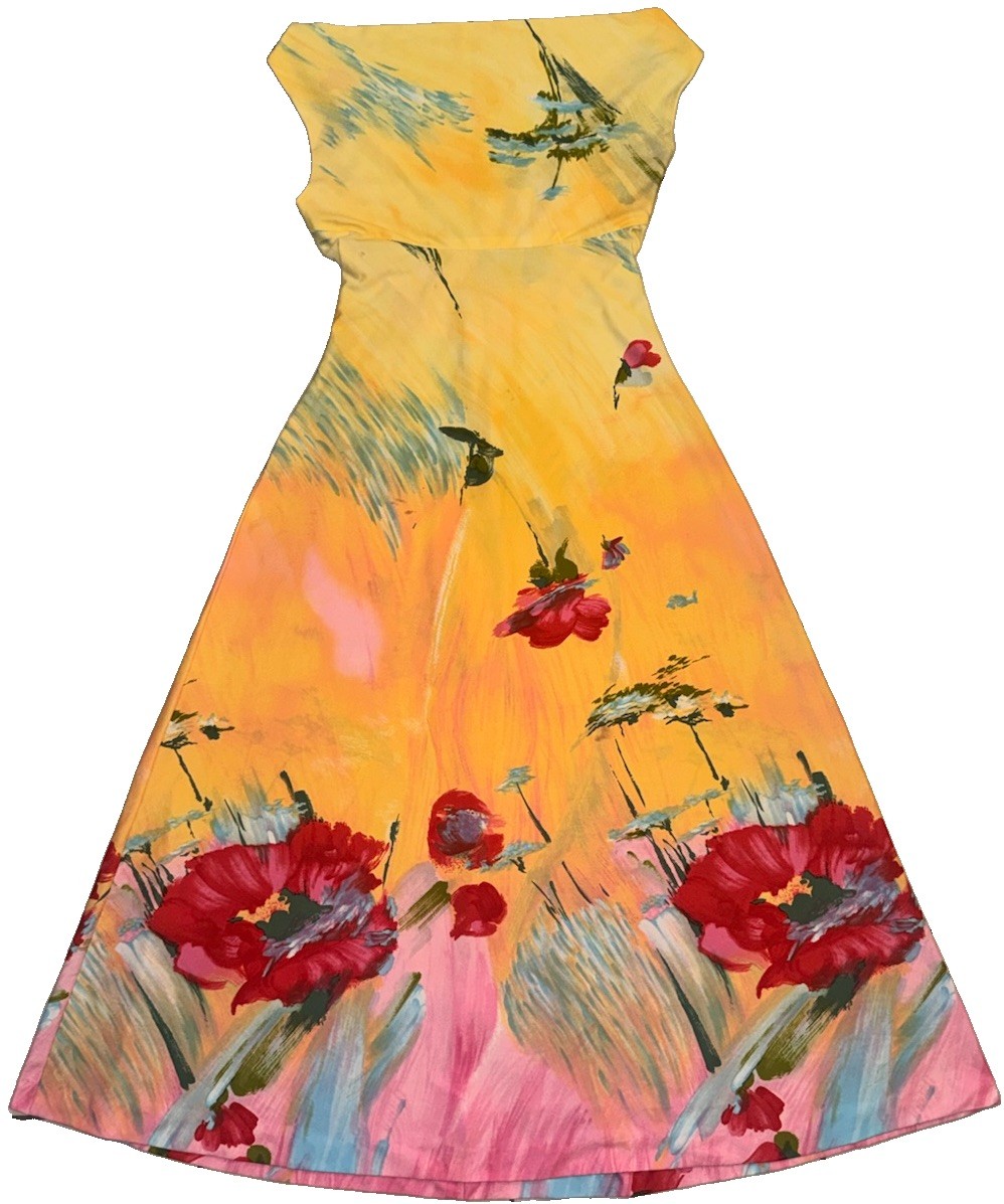 Vintage 80s 90s COCO California Yellow Floral Fit & Flare Maxi Dress XS Talon