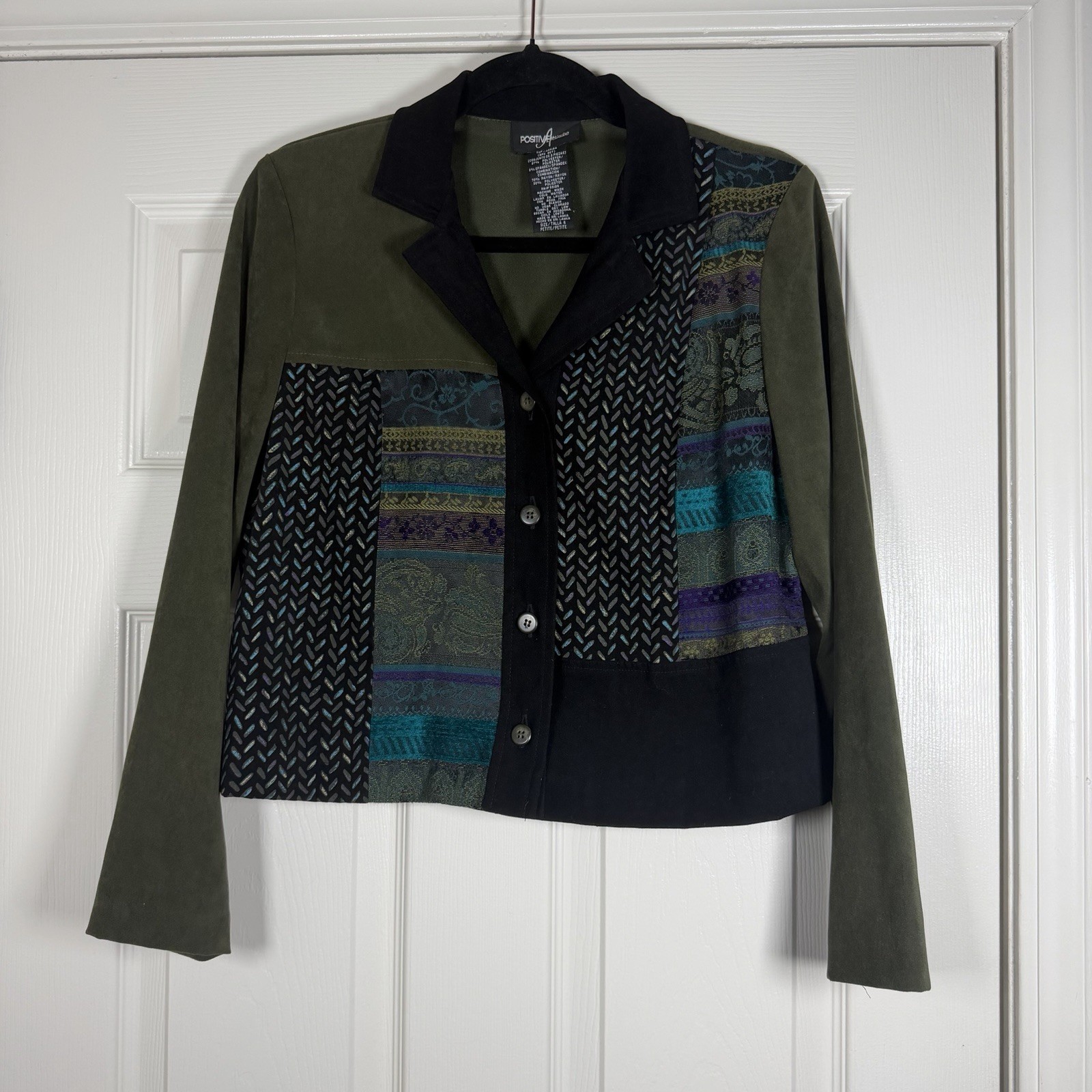 Positive Attitude Vintage 1990s Faux Suede Patchwork Paisley Bohemian Blazer 8P