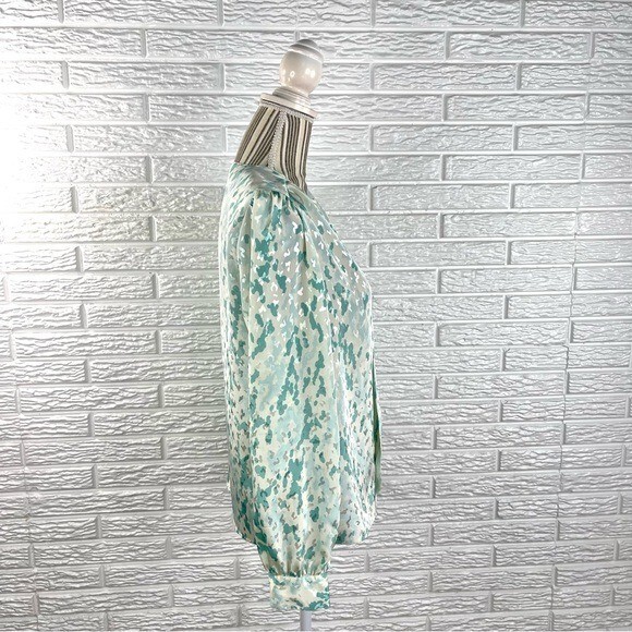 Vintage HaberdasHer Turquoise White Silver Patterned Blouse Shirt Size 7/8