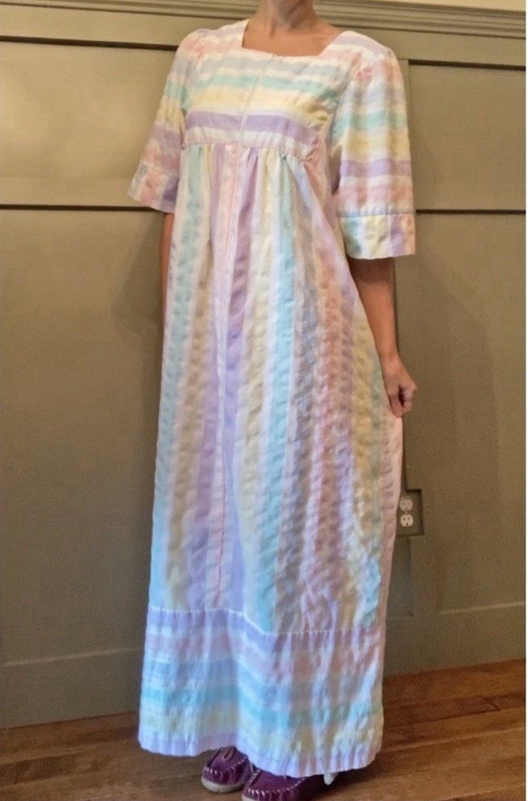 Vintage Styled By Saybury PastelRainbow Stripe Maxi Dress
